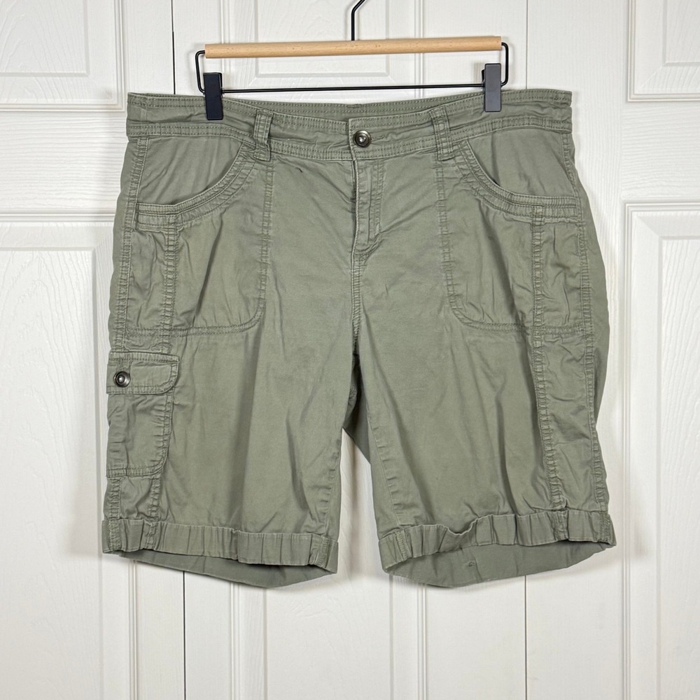 Faded Glory Womens Olive Green Cargo Shorts 14/16W Stretch Cotton Utility Cuff